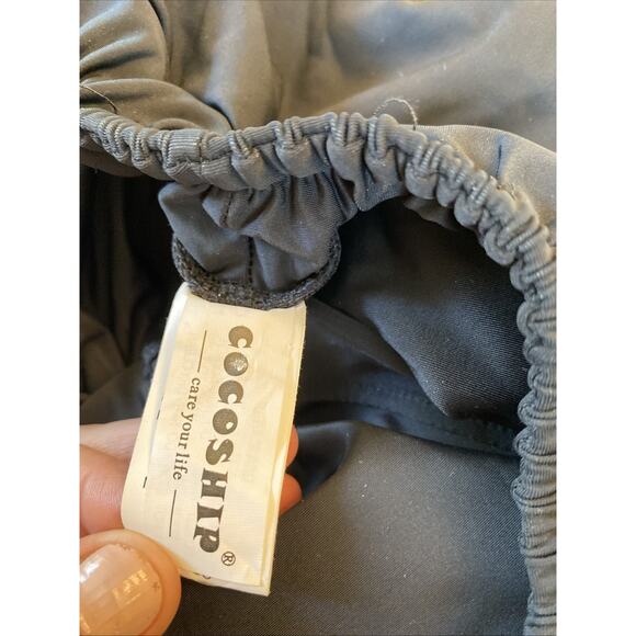 Cocoship Pin Up Retro One Pc SwimSuit Dress US Size L Black Floral Rockabilly - Picture 6 of 7